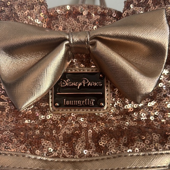 Loungefly Rose Gold Disney Backpack with Bow - Picture 3 of 8